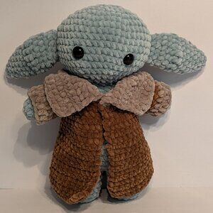 Handmade Crocheted Baby Grogu 11 Inch Tall w/Removeable Jacket
